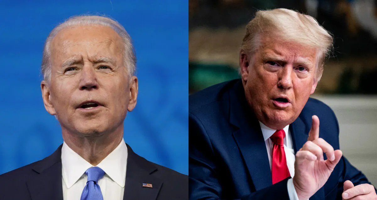 Democratic presidential candidate Joe Biden, left, and President Donald Trump in file photographs. (AP Photo; Getty Images)