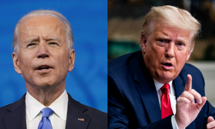 Democratic presidential candidate Joe Biden, left, and President Donald Trump in file photographs. (AP Photo; Getty Images)
