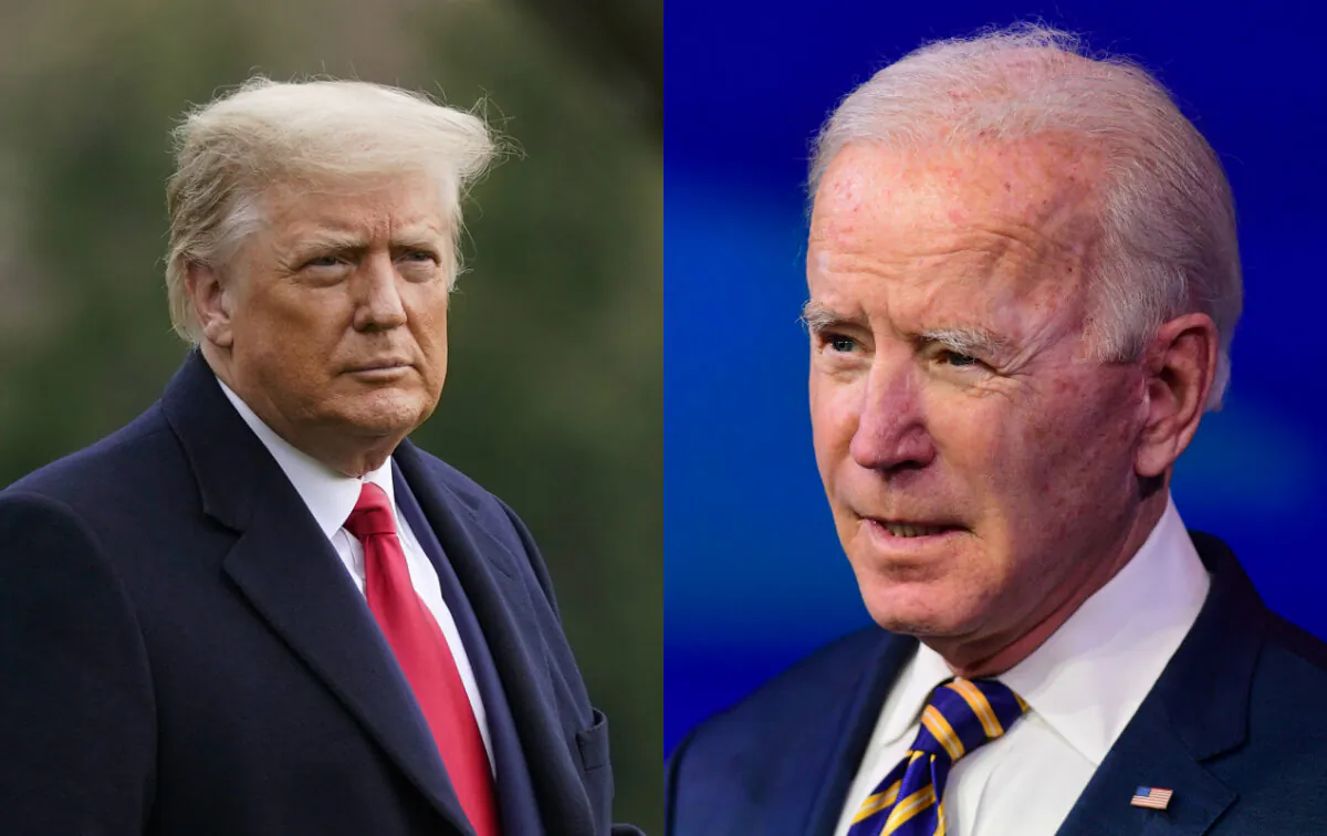 Then-President Donald Trump and President Joe Biden in file photographs. (AP Photo; Getty Images)