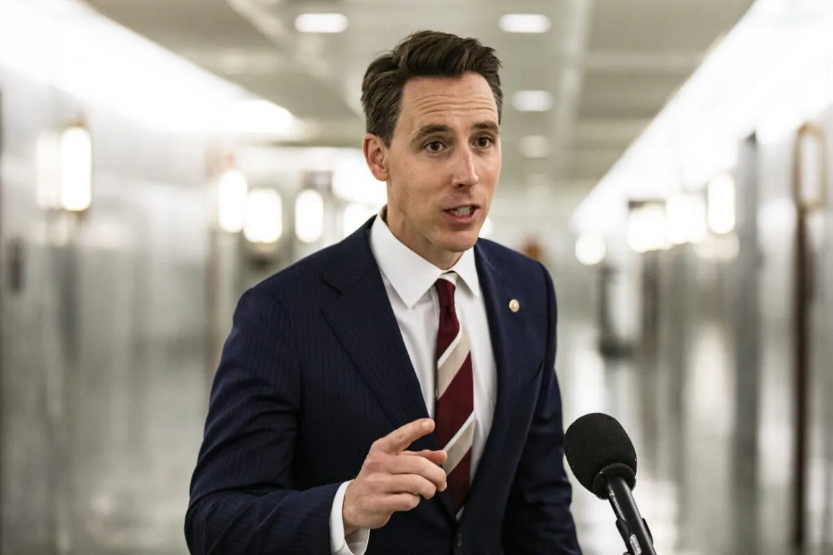 Sen. Josh Hawley (R-Mo.) speaks to reporters in Washington on Oct. 22, 2020. (Samuel Corum/Getty Images)