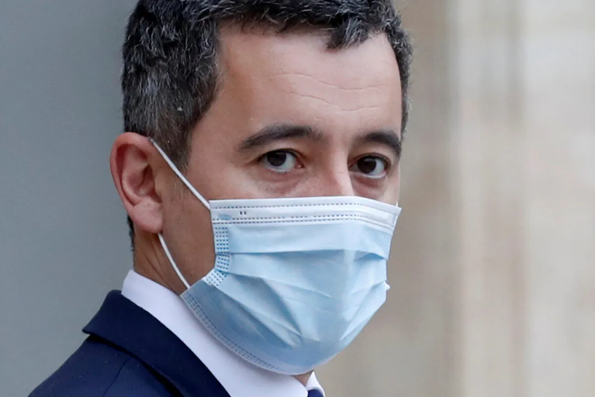 French Interior Minister Gerald Darmanin, wearing a protective face mask, leaves following the weekly cabinet meeting at the Elysee Palace in Paris, on Dec. 16, 2020. (Gonzalo Fuentes/Reuters)