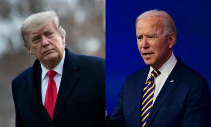 Then-President Donald Trump (L) and President Joe Biden in file photographs. (Getty Images)