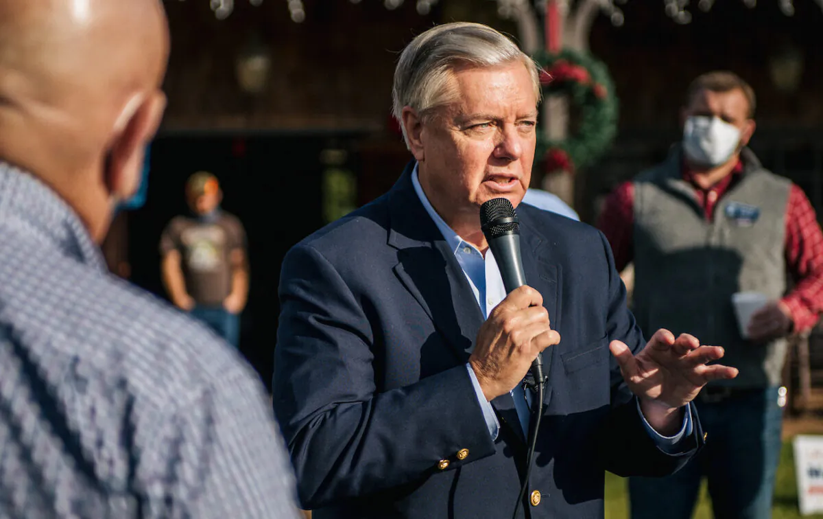 Sen. Lindsey Graham (R-S.C.) at a Win Georgia rally in Dillard, Georgia, on Dec. 31, 2020. (Brandon Bell/Getty Images)