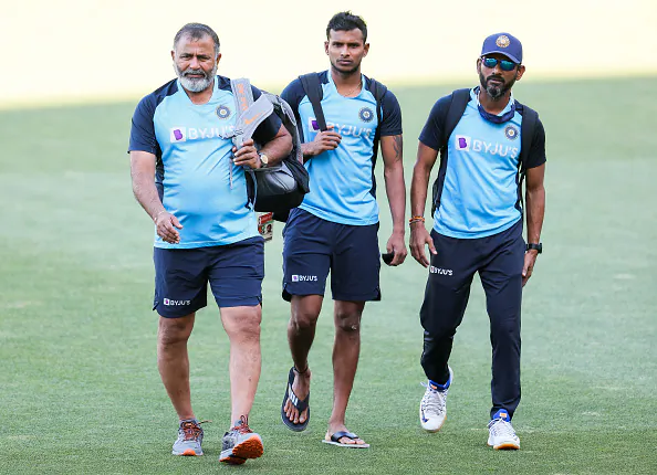 Members of the Indian Cricket team arrive during an Indian Nets Session at Adelaide Oval in Adelaide, Australia on Dec. 16, 2020. (Daniel Kalisz/Getty Images)