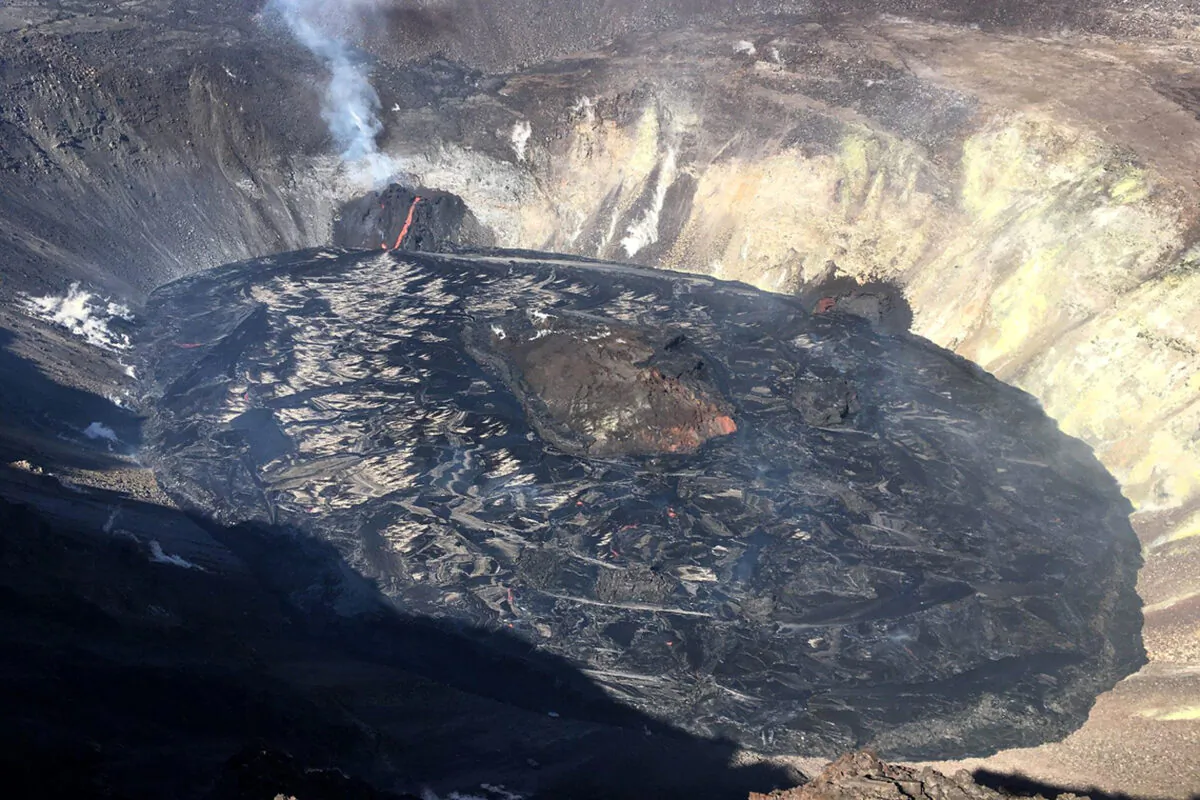 A crater in Hawaii's Kilauea volcano is shown on Dec. 28, 2020. (M. Patrick/U.S. Geological Survey via AP)