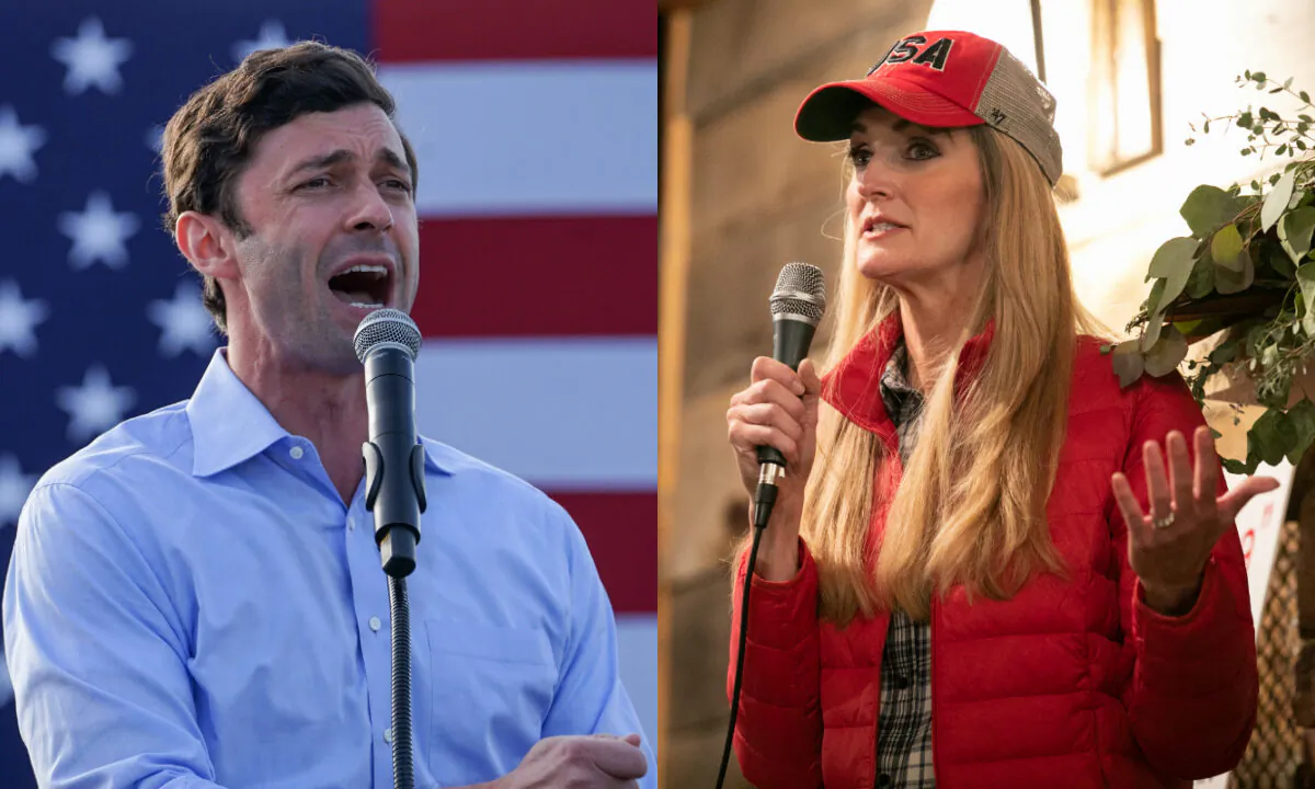 Democratic U.S. Senate candidate Jon Ossoff (L) and Sen. Kelly Loeffler (R-Ga.) campaign in file photographs. (Getty Images)