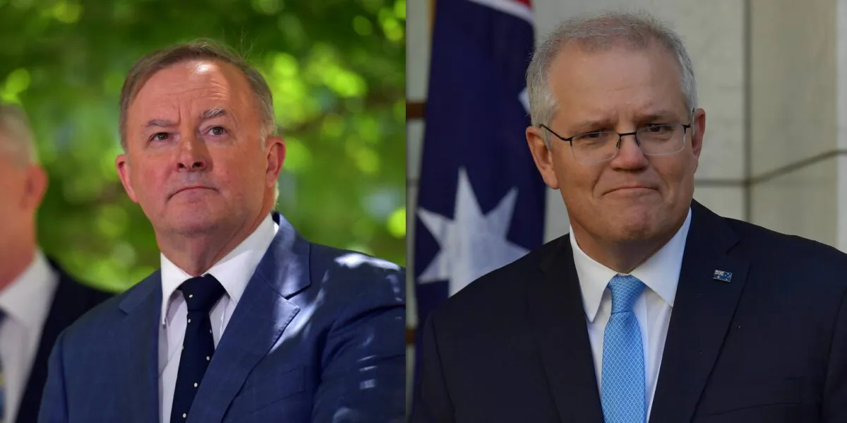 Leader of the Opposition Anthony Albanese (left) on Dec. 11, 2020 and Prime Minister Scott Morrison (right) on Dec. 9, 2020 in Canberra, Australia. (Sam Mooy/Getty Images)