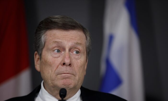 Toronto Mayor John Tory speaks during a press conference in Toronto on Feb. 29, 2020. (Cole Burston/The Canadian Press)
