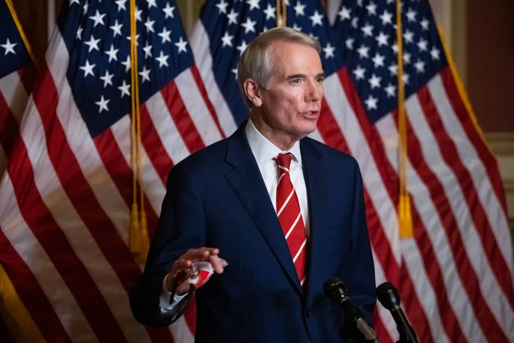 Senator Rob Portman (R-Ohio) speaks during a press conference on Capitol Hill, Washington, on Oct. 26, 2020. (Graeme Jennings/POOL/AFP via Getty Images)