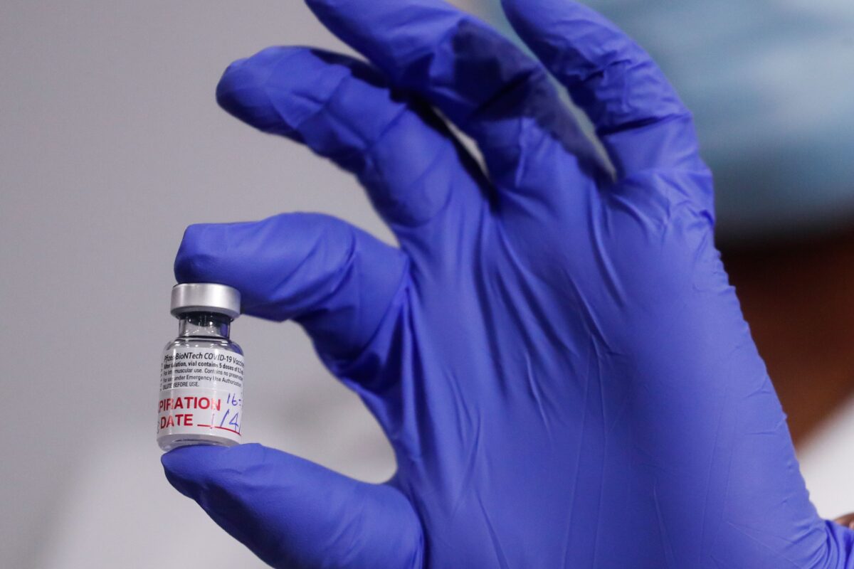 A COVID-19 vaccine bottle is seen in New York City on Jan. 4, 2021. (Shannon Stapleton/Pool/AFP via Getty Images)