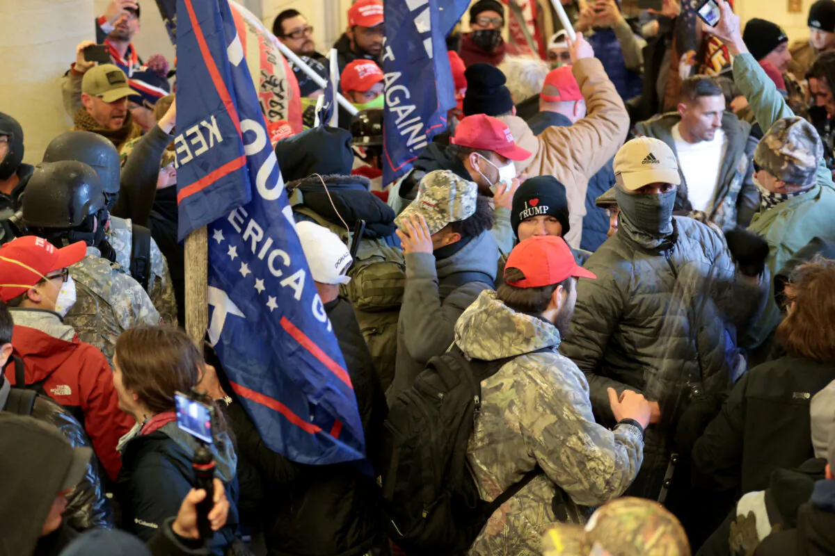 A group of protesters gather inside the U.S. Capitol building in Washington on Jan. 6, 2021. (Win McNamee/Getty Images)