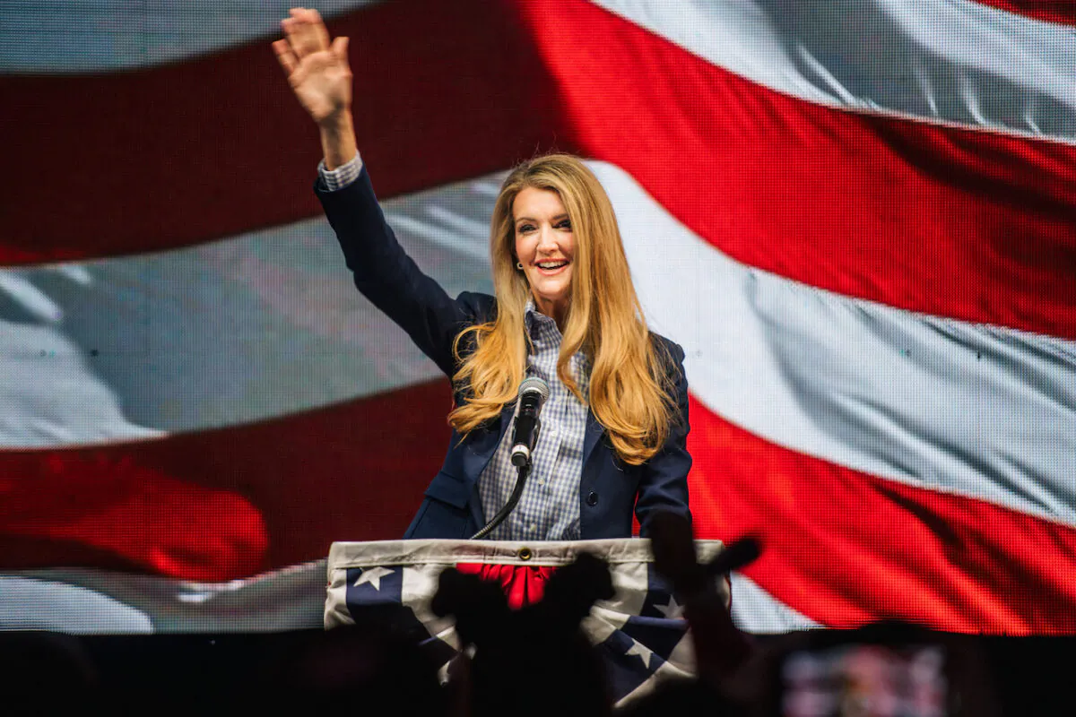 Sen. Kelly Loeffler (R-Ga.) welcomes a crowd during a runoff election night party at Grand Hyatt Hotel in Buckhead in Atlanta, Georgia, on Jan. 6, 2021. (Brandon Bell/Getty Images)