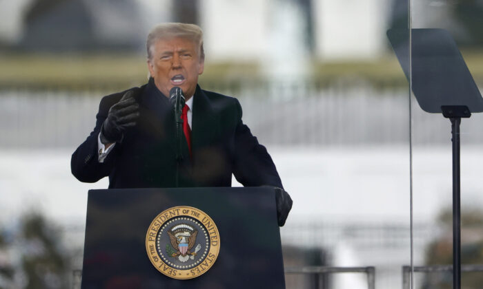 President Donald Trump speaks at the "Stop The Steal" Rally  in Washington, on Jan. 6, 2021. (Tasos Katopodis/Getty Images)