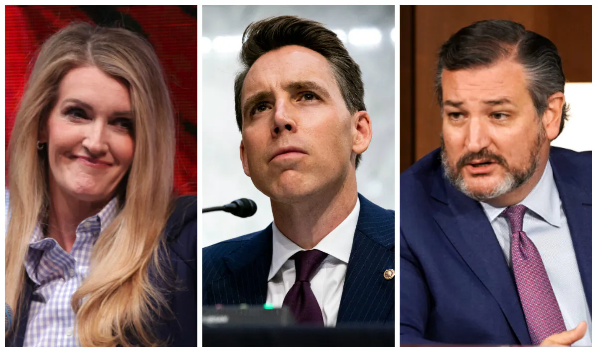 Sen. Kelly Loeffler (R-Ga.) (L), Sen. Josh Hawley (R-Mo.) (C) and Sen. Ted Cruz (R-Texas)(R). (Alex Wong, Anna Moneymaker and Greg Nash/Getty Images)