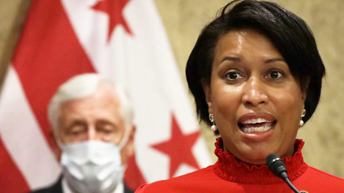 Washington D.C. Mayor Muriel Bowser speaks as House Majority Leader Rep. Steny Hoyer (D-MD) listens during a news conference on Capitol Hill on June 25, 2020. (Alex Wong/Getty Images)