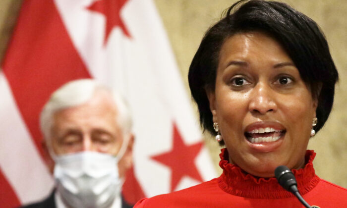 Washington Mayor Muriel Bowser speaks as House Majority Leader Steny Hoyer (D-Md.) listens during a news conference on Capitol Hill on June 25, 2020. (Alex Wong/Getty Images)
