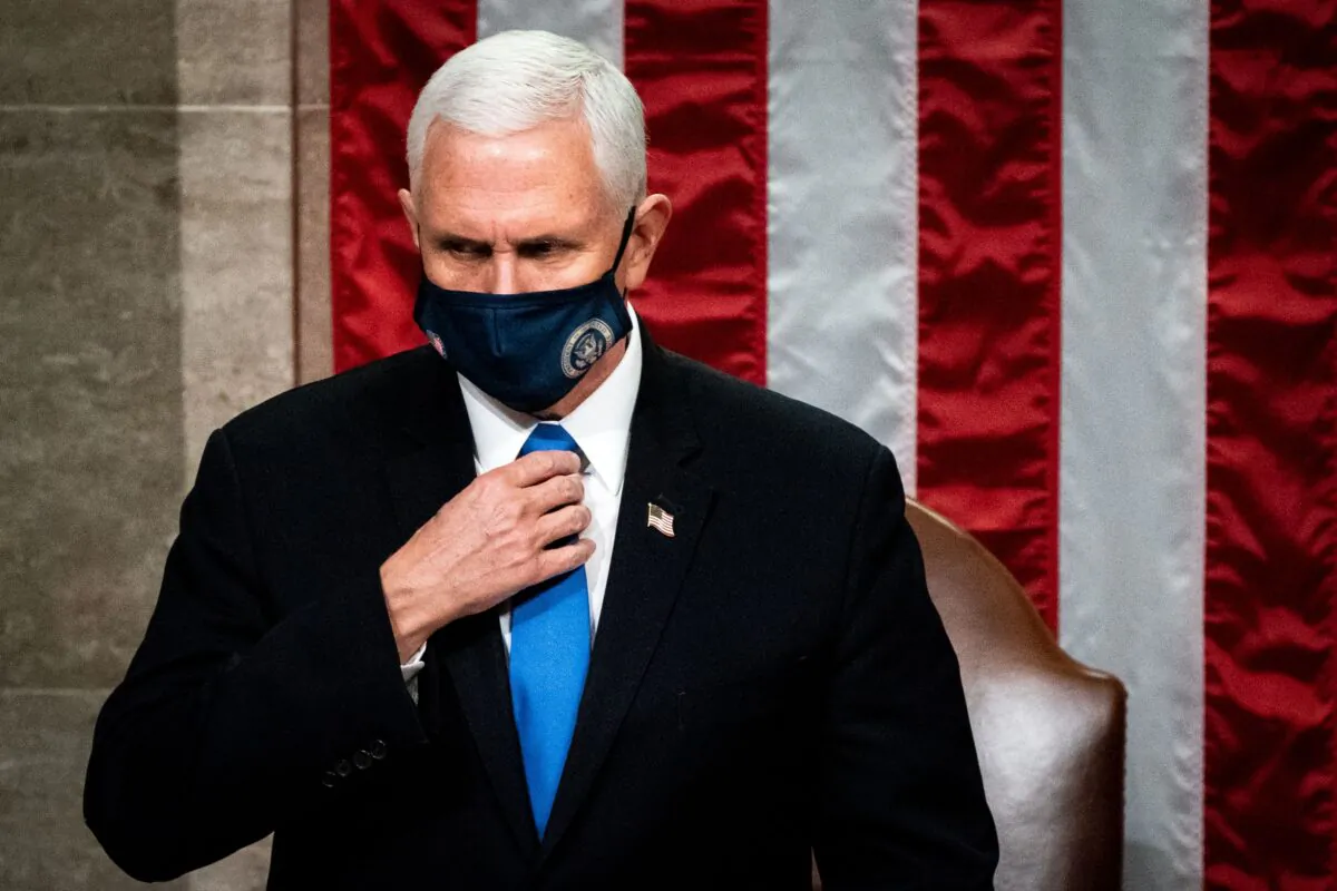 Vice President Mike Pence presides over a joint session of Congress to certify the 2020 Electoral College results, in Washington on Jan. 6, 2021. (Erin Schaff/Pool/AFP via Getty Images)