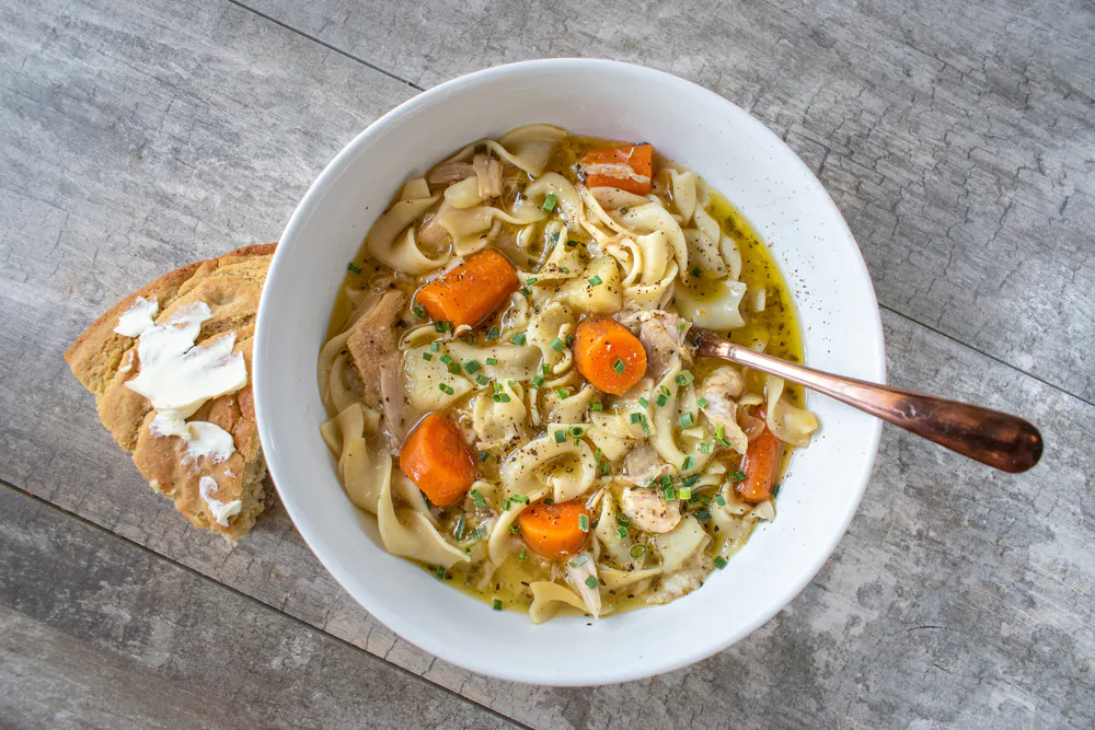 You can make a pot of this comforting chicken noodle soup in under an hour. (Lynne Ann Mitchell/Shutterstock)