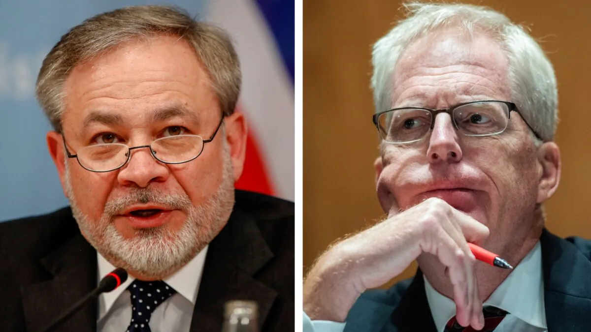 U.S. Deputy Energy Secretary Dan Brouillette (left) speaks during a press conference in Berlin, Germany on Feb. 12, 2019.(Odd Andersen/AFP via Getty Images); Acting Secretary of Defense Christopher Miller at a hearing in Washington D.C. on Sept. 24, 2020. (Tom Williams-Pool/Getty Images)