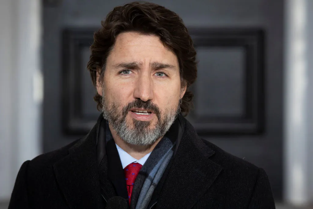 Canadian Prime Minister Justin Trudeau speaks during a COVID-19 briefing at the Rideau Cottage in Ottawa, Ontario, on Dec. 18, 2020. (Lars Hagberg/AFP via Getty Images)