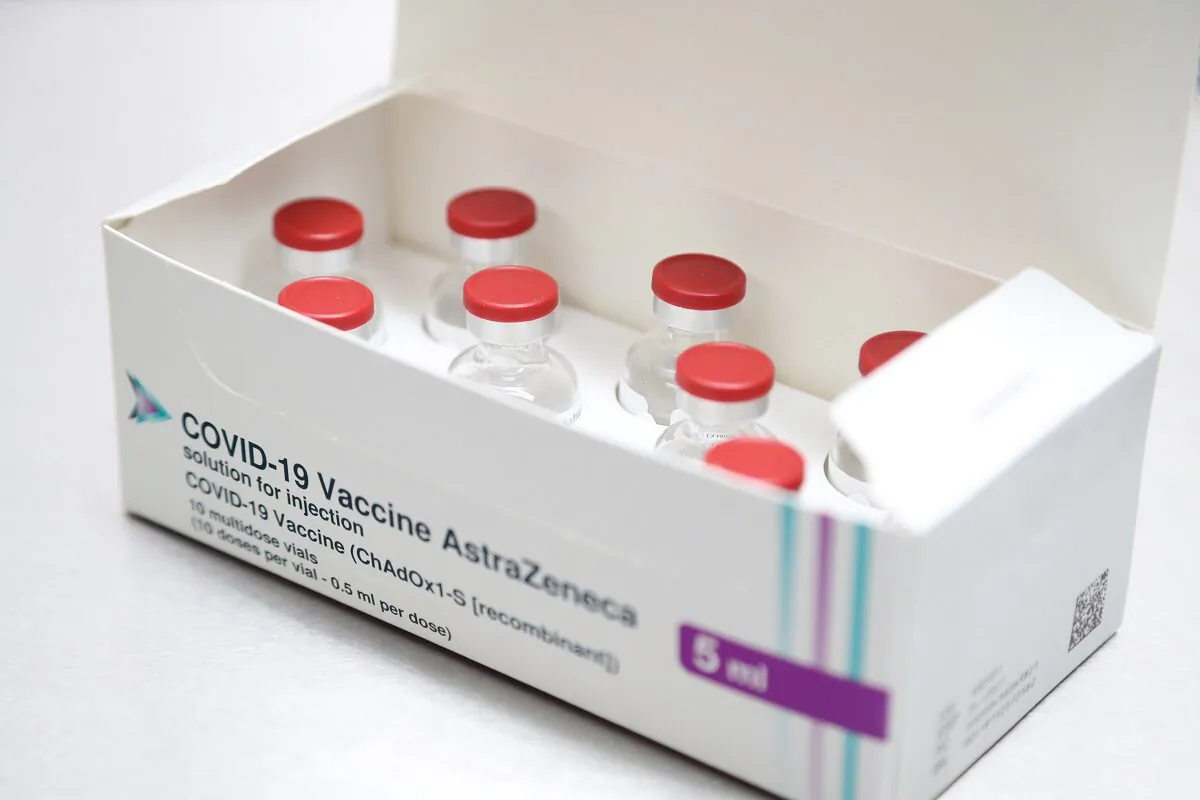 A box of AstraZeneca/Oxford Covid-19 vaccine vials are pictured at the Pontcae Medical Practice in Merthyr Tydfil in south Wales on Jan. 4, 2021. (Geoff Caddick/AFP via Getty Images)