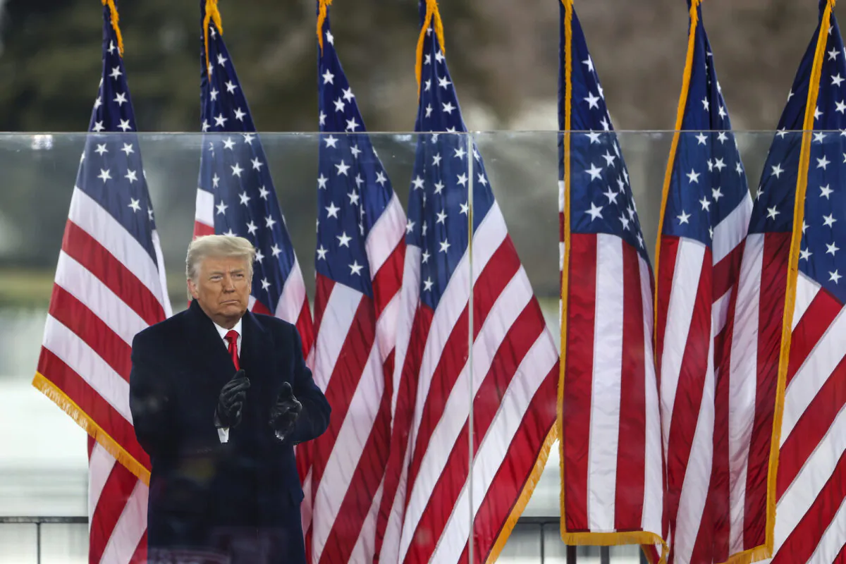 President Donald Trump greets the crowd at the "Stop The Steal" Rally in Washington on Jan. 6, 2021. (Tasos Katopodis/Getty Images)