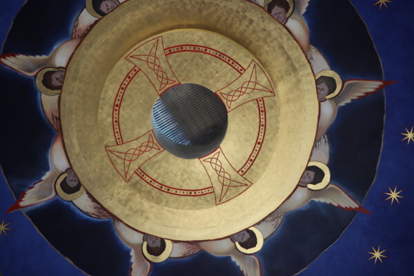 closeup of cupola encircled with angels