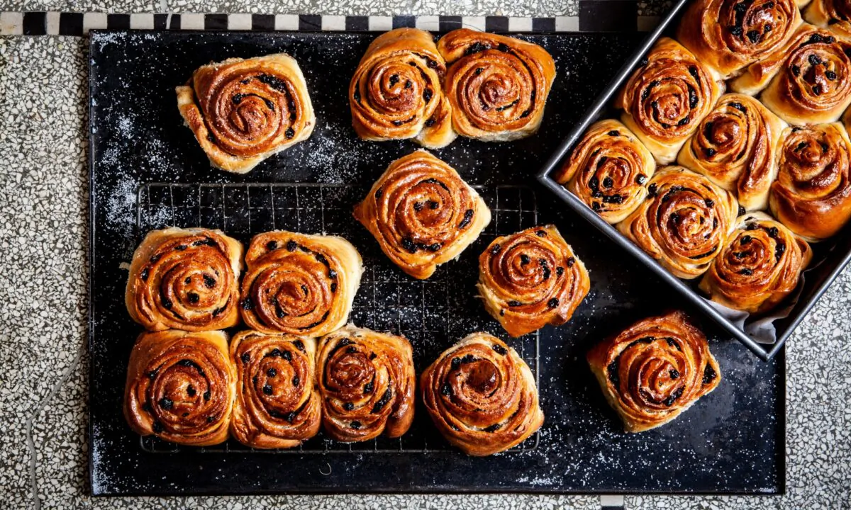 Ysewijn champions some of Britain's most popular bakes—such as the Chelsea bun, which back in early 18th-century London may have been "the first sweet confection that people ever queued for in masses," she writes, and remains ubiquitous in British bakeries today—alongside nearly forgotten regional gems. (Regula Ysewijn)