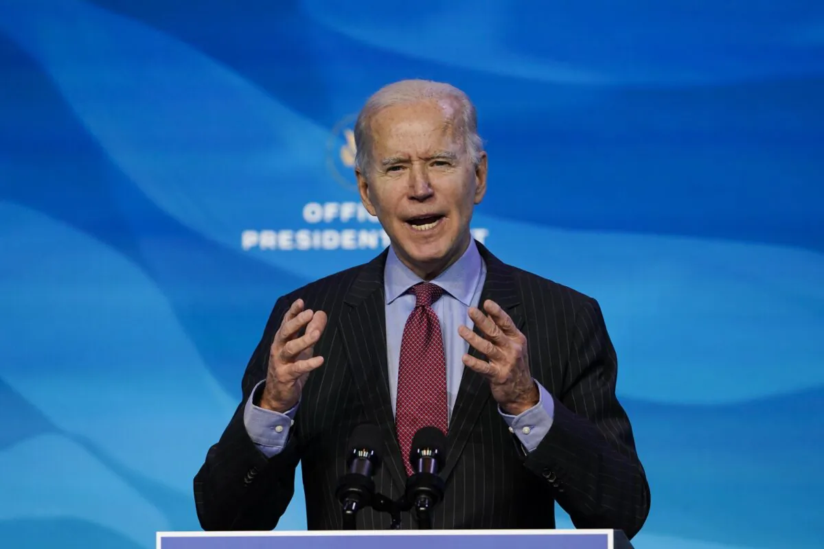 President-elect Joe Biden speaks during an event at The Queen theater in Wilmington, Del. on Jan. 8, 2021. (Susan Walsh/AP Photo)