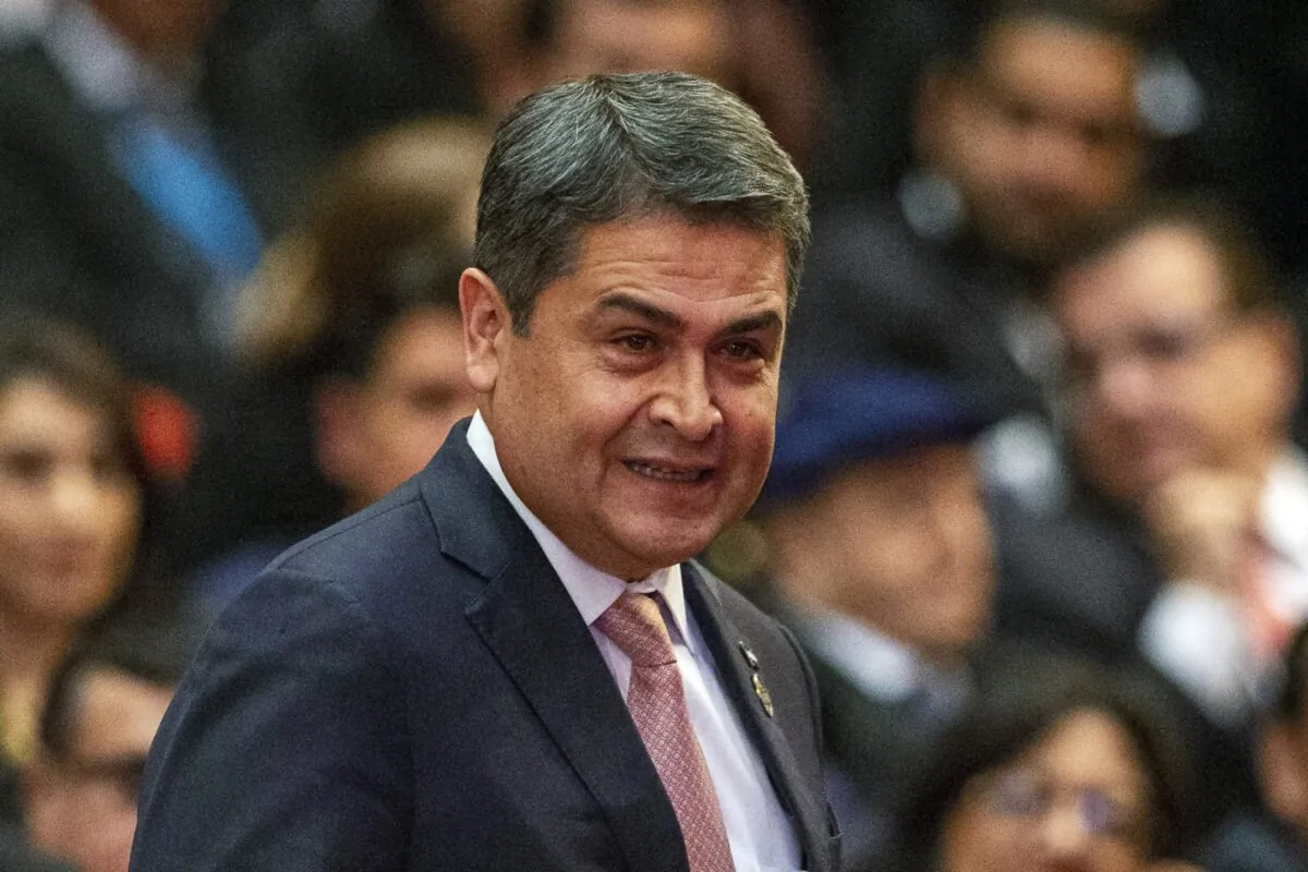 Honduras President Juan Orlando Hernandez arrives for the swearing-in ceremony for Guatemala's new President Alejandro Giammattei at the National Theater in Guatemala City, Guatemala, on Jan. 14, 2020. (Moises Castillo/AP Photo)
