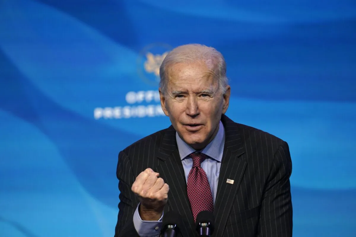 President-elect Joe Biden speaks during an event at The Queen theater in Wilmington, Del., on Jan. 8, 2021. (Susan Walsh/AP Photo)