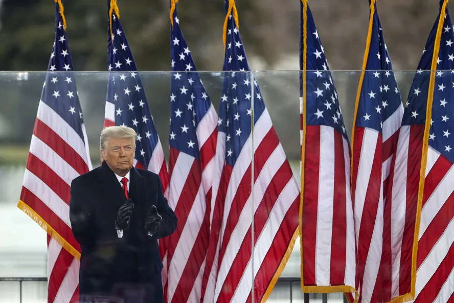 President Donald Trump greets the crowd at the "Stop The Steal" rally in Washington on Jan. 6, 2021. (Tasos Katopodis/Getty Images)