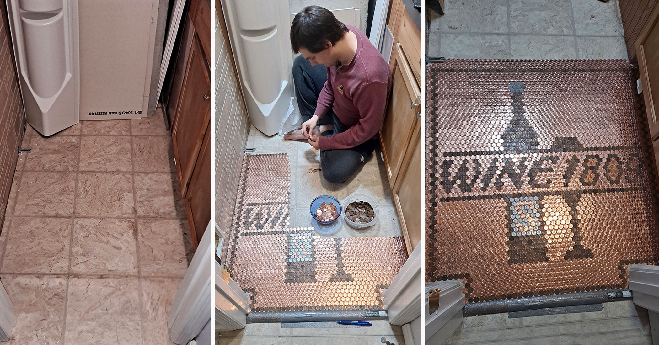 Crafty Husband Surprises Wife by Covering Wine Cellar Floor With Almost 3,000 Pennies - Vimarsana News