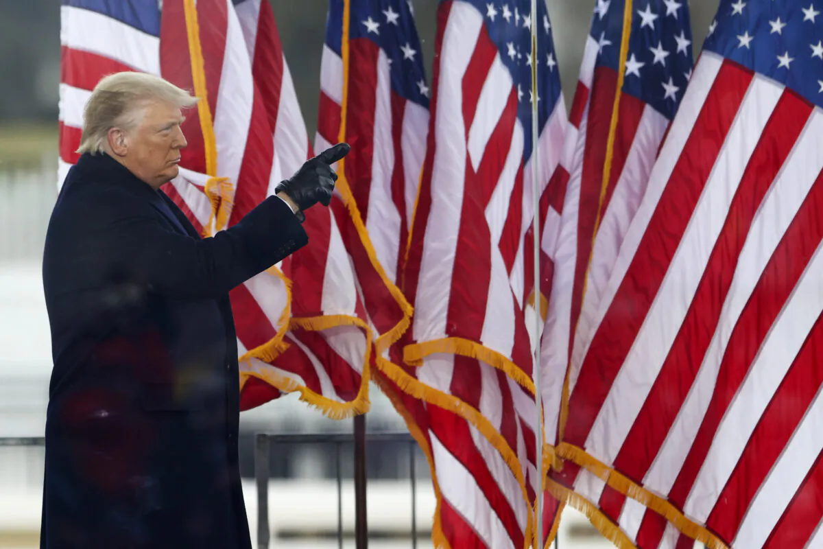 President Donald Trump greets the crowd at the "Stop The Steal" Rally in Washington on Jan. 6, 2021. (Tasos Katopodis/Getty Images)