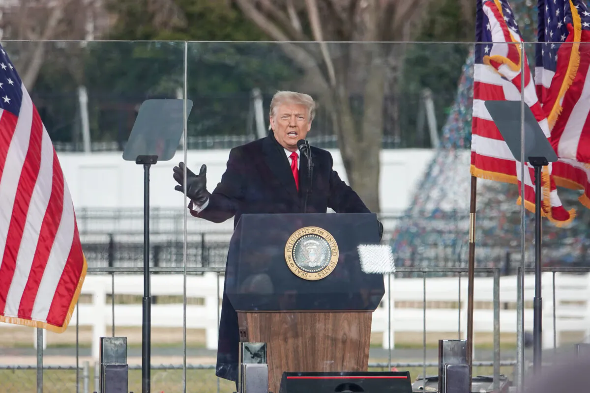 Then-President Donald Trump at the Stop the Steal rally in Washington on Jan. 6, 2021. (Jenny Jing/The Epoch Times)