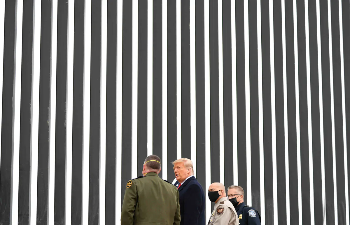 President Donald Trump tours a section of the border wall in Alamo, Texas on Jan. 12, 2021. (Mandel Ngan/AFP via Getty Images)