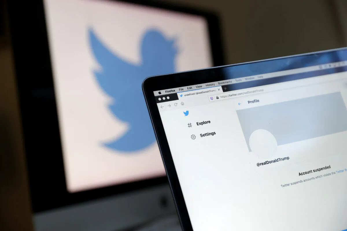 The suspended Twitter account of President Donald Trump appears on a laptop screen on Jan. 8, 2021. (Justin Sullivan/Getty Images)