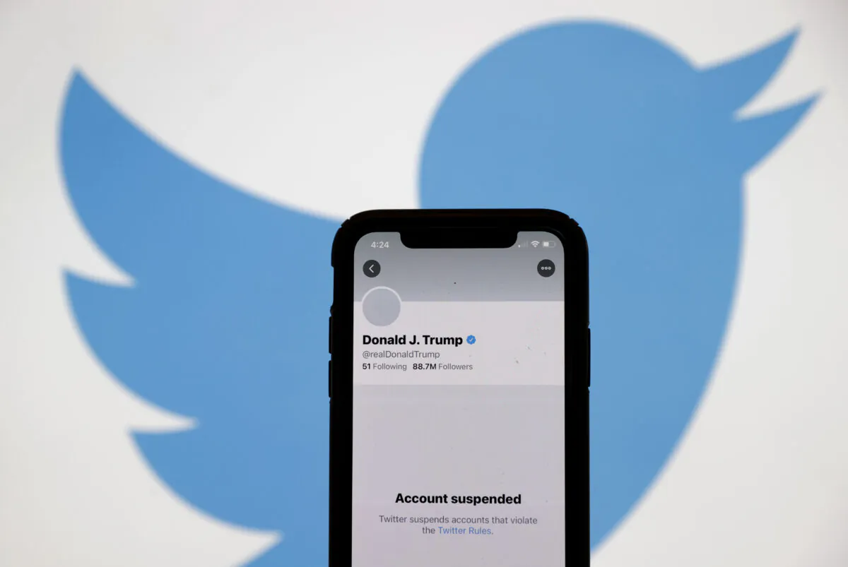 The suspended Twitter account of President Donald Trump appears on an iPhone screen in San Anselmo, Calif., on Jan. 08, 2021. (Justin Sullivan/Getty Images)