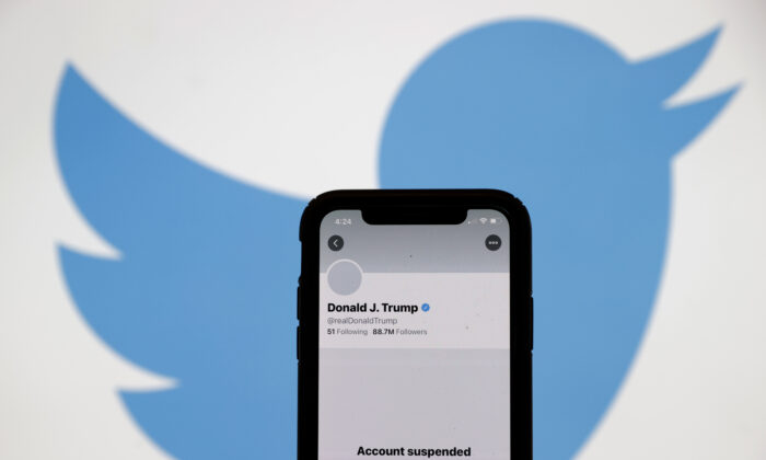 The suspended Twitter account of President Donald Trump appears on an iPhone screen in San Anselmo, Calif., on Jan. 8, 2021. (Justin Sullivan/Getty Images)
