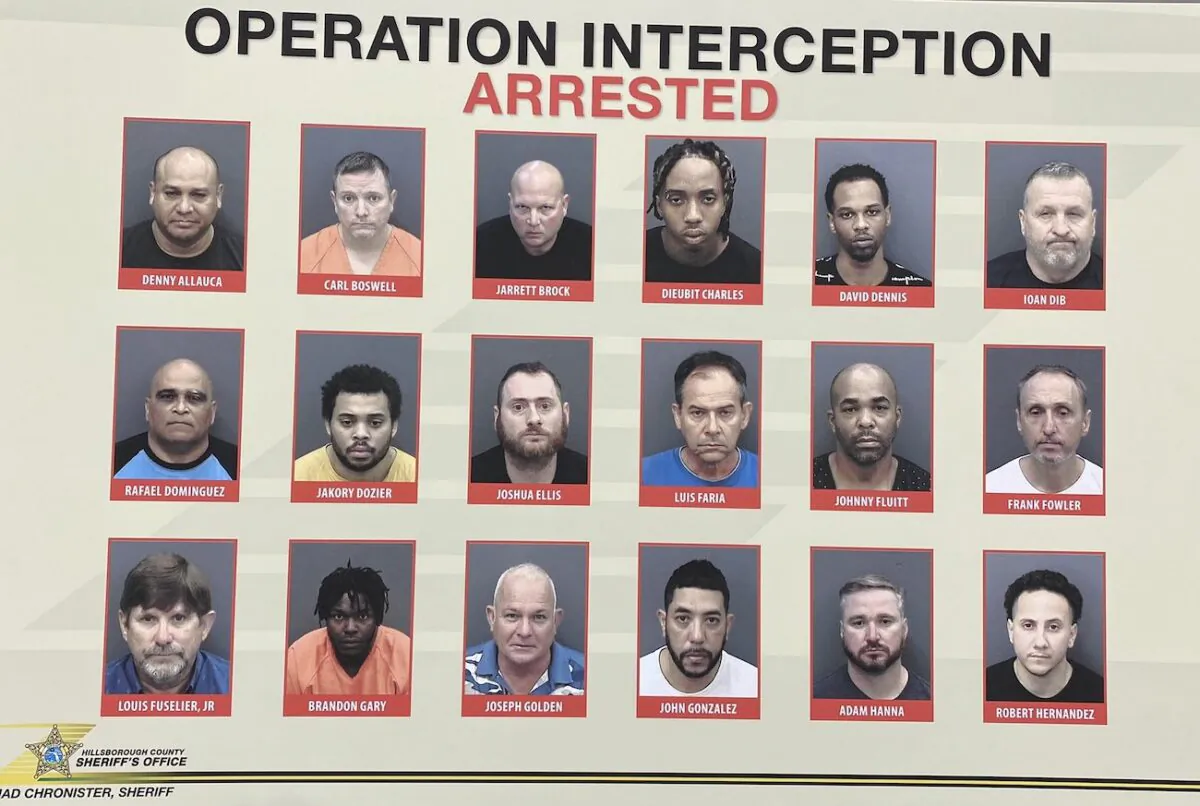 Photo of people arrested in a human trafficking sting in Florida, announced Jan. 11, 2021. (Hillsborough County Sheriff's Office)