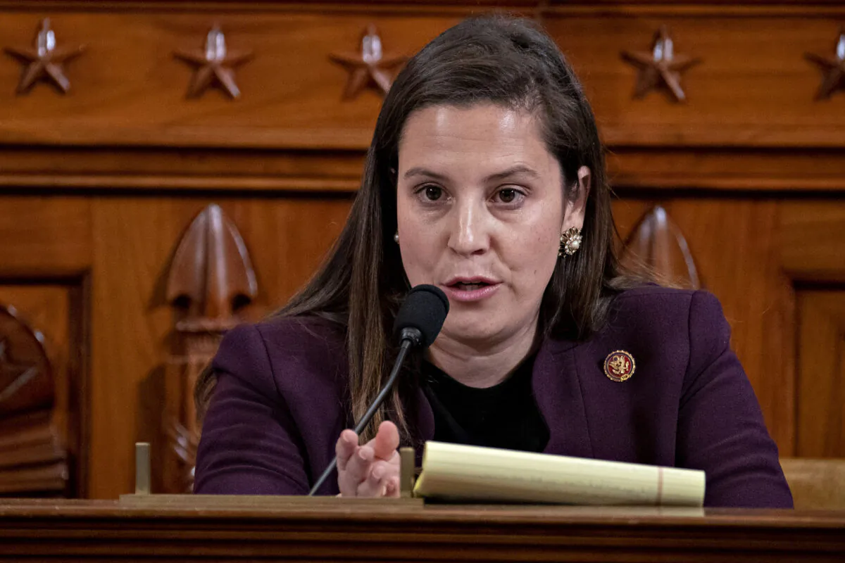 Rep. Elise Stefanik (R-N.Y.) questions a witness during a House Intelligence Committee impeachment inquiry hearing in Washington, on Nov. 21, 2019.  (Andrew Harrer/Pool/Getty Images)