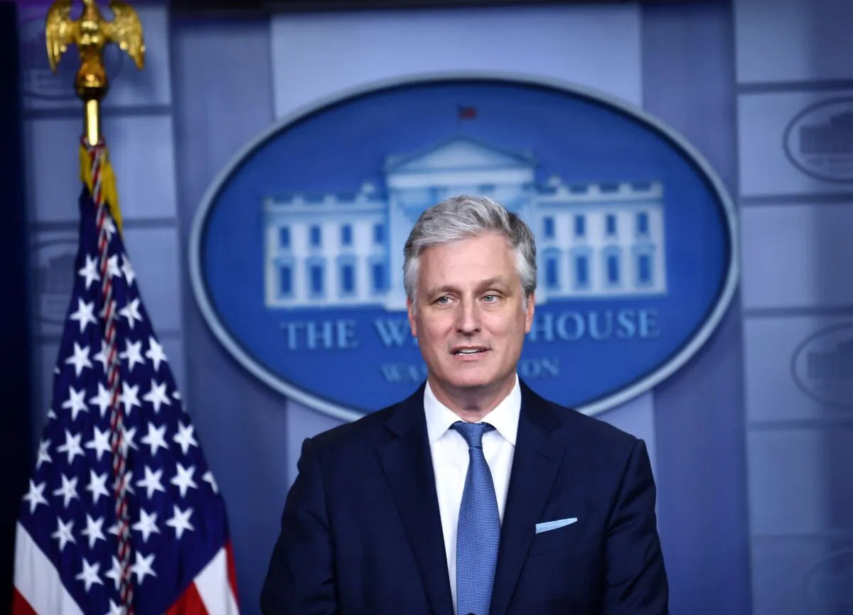 National Security Advisor Robert O'Brien speaks during a press briefing in the James S. Brady Press Briefing Room at the White House, in Washington, on Aug. 13, 2020. (Brendan Smialowski/AFP via Getty Images)
