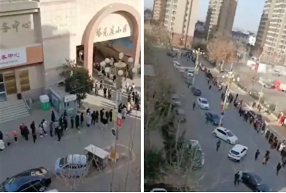 People waiting in long lines for COVID-19 test, in Shijianzhuang, China, January 2021. (Screenshot of online video provided to The Epoch Times)