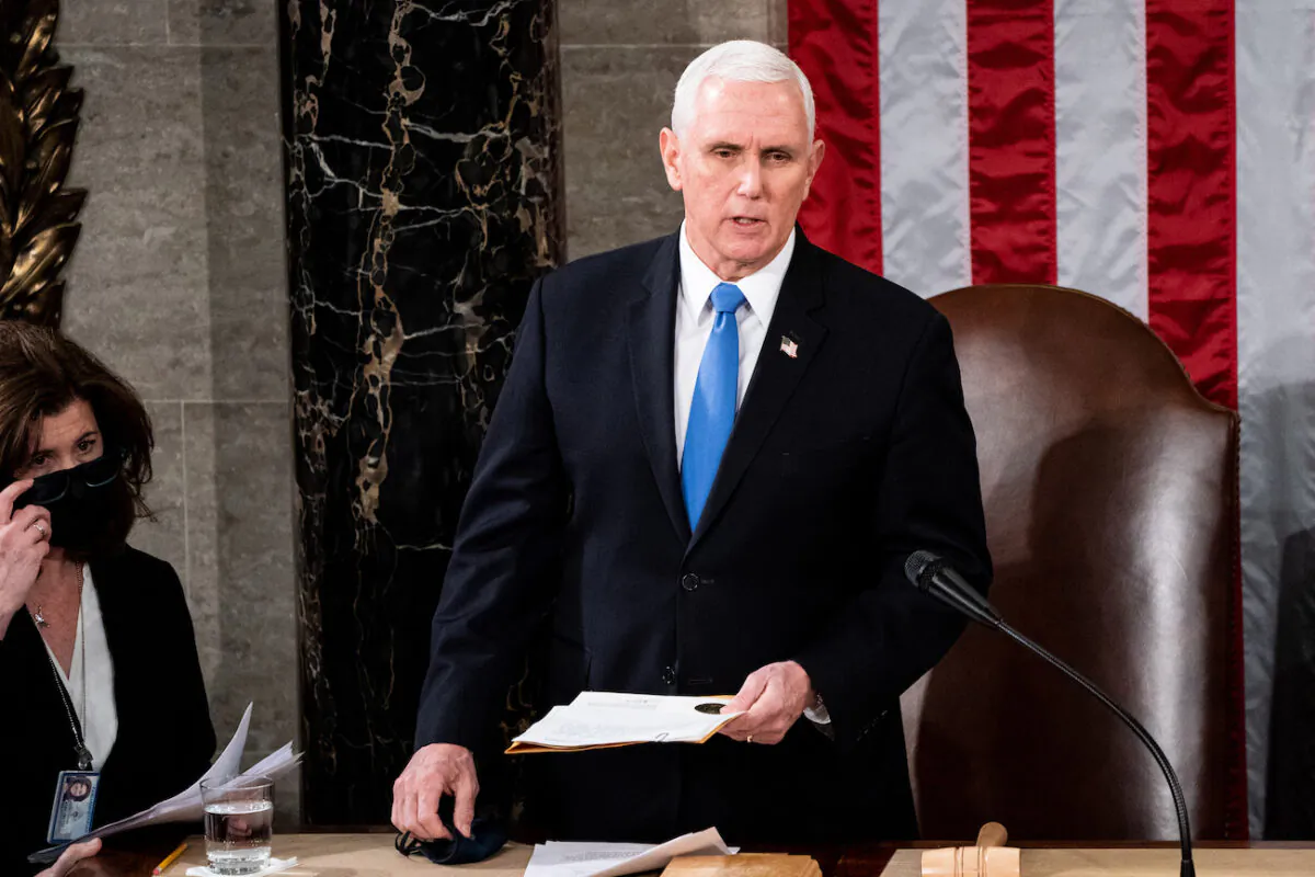 Vice President Mike Pence presides over a joint session of Congress to certify the 2020 Electoral College results on Capitol Hill in Washington on Jan. 6, 2020. (Erin Schaff/The New York Times via Getty Images)