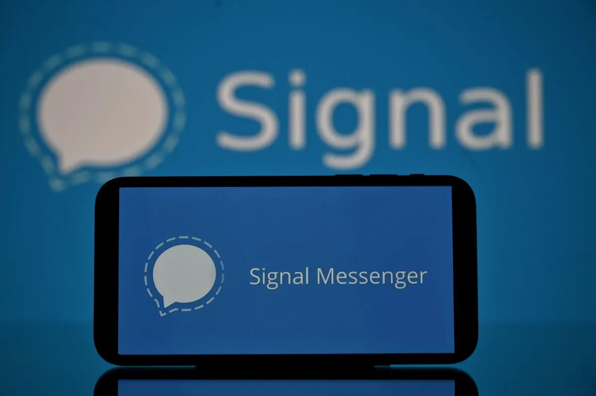 The messaging service Signal on a cellphone in Toulouse, France, on Jan. 11, 2021. (Lionel Bonaventure/AFP via Getty Images)