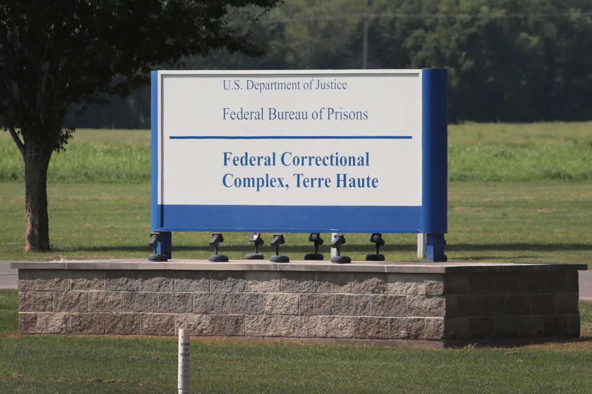 A sign marks the entrance to the Federal Correctional Complex Terre Haute in Terre Haute, Ind., on July 25, 2019. (Scott Olson/Getty Images)