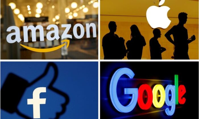  logos of Big Tech companies Amazon, Apple, Facebook, and Google, in file photos. (Reuters)