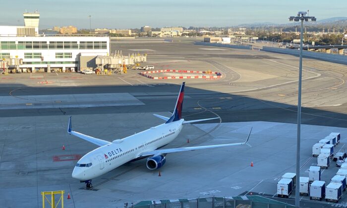 A Boeing 737 of Delta Airlines is seen parked at San Francisco International Airport in San Francisco, Calif., on Aug. 2, 2020. (Daniel Slim/AFP via Getty Images)