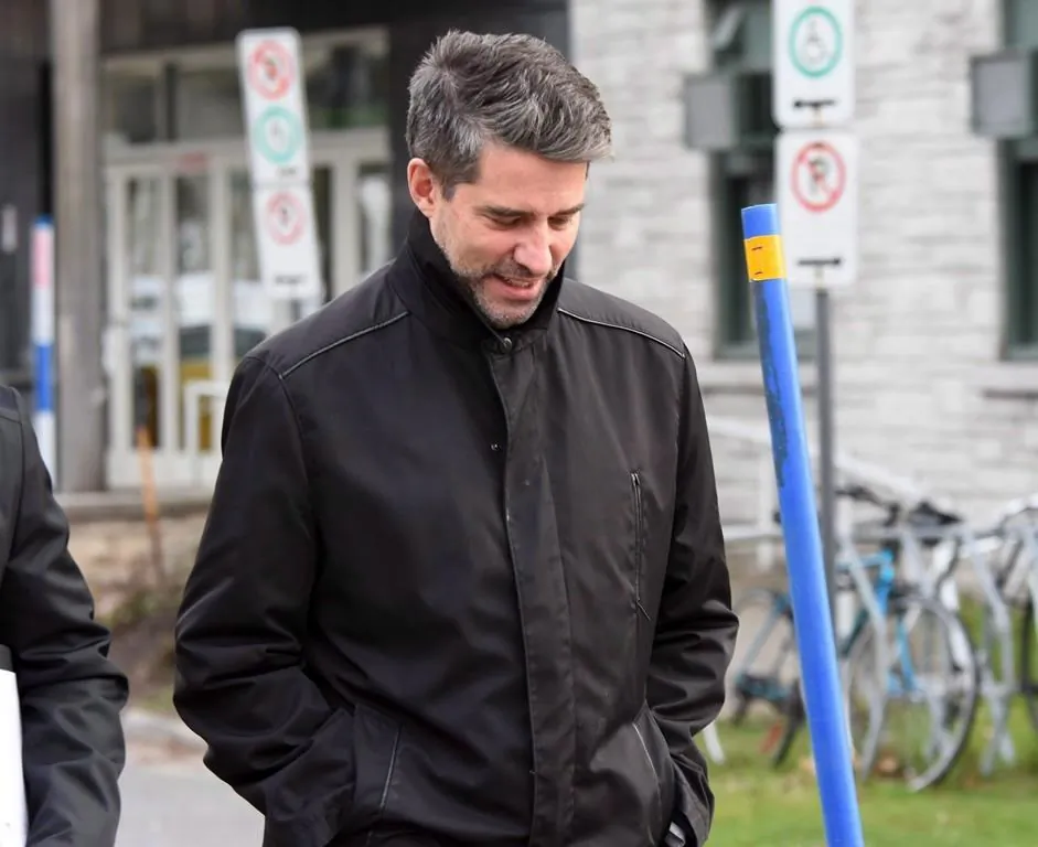 Former PQ chief, Andre Boisclair, exits a police station in Quebec City, on November 9, 2017. (The Canadian Press/Vincent Fradet)