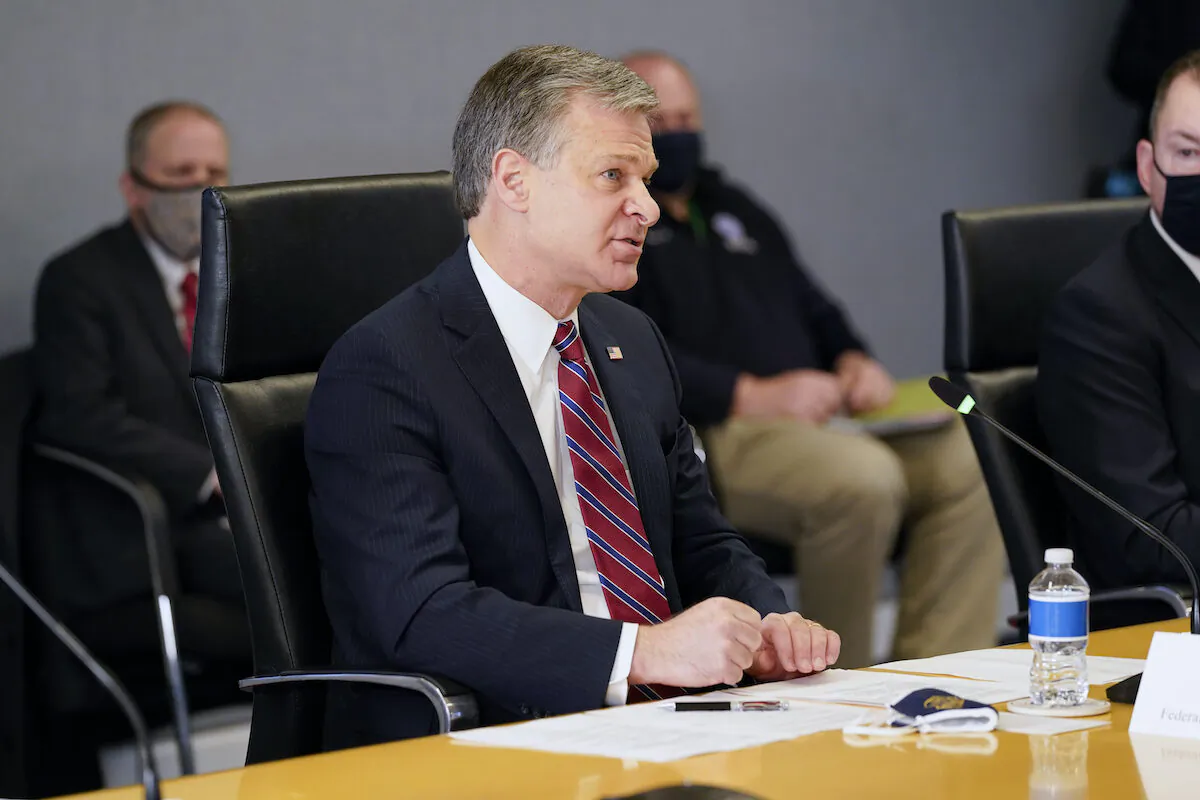 FBI Director Christopher Wray speaks during a briefing about the upcoming presidential inauguration of President-elect Joe Biden and Vice President-elect Kamala Harris, at FEMA headquarters in Washington on Jan. 14, 2021. (Alex Brandon/AP Photo)